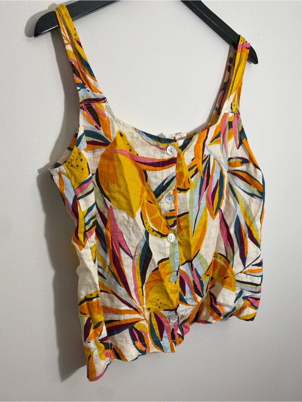 C&C California Linen Multicolour Leaf-Print Button Tank Top Large - Picture 3 of 11